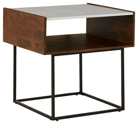 Rusitori - Rectangular End Table - Brown / Beige / White