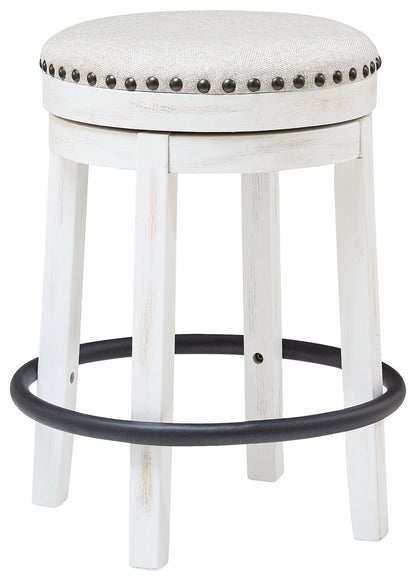 Valebeck - 5 Pc. - Counter Table With Wine Rack, 4 Swivel Stools - White / Brown