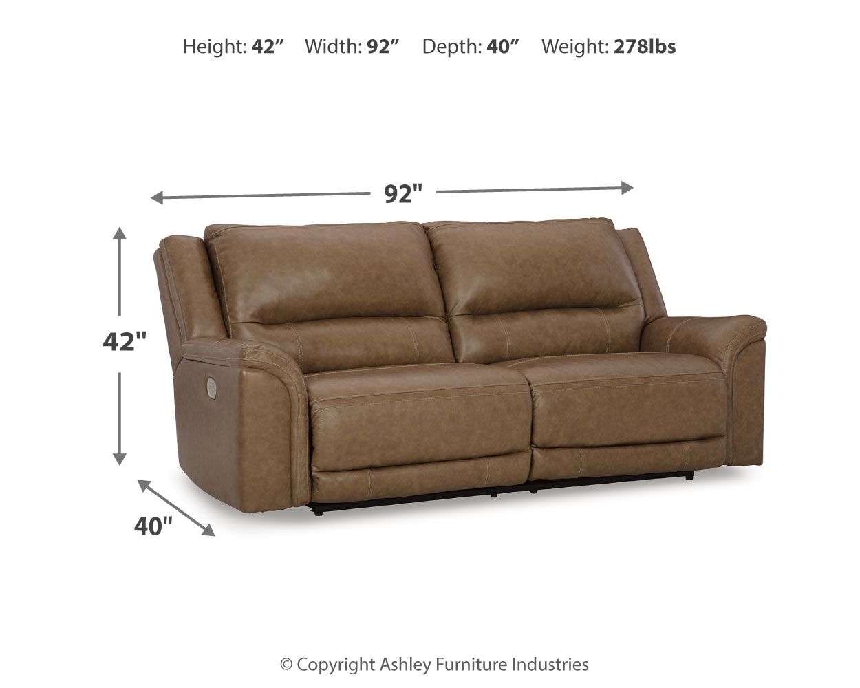 Trasimeno - 2 Seat Pwr Rec Sofa Adj Headrest - Caramel