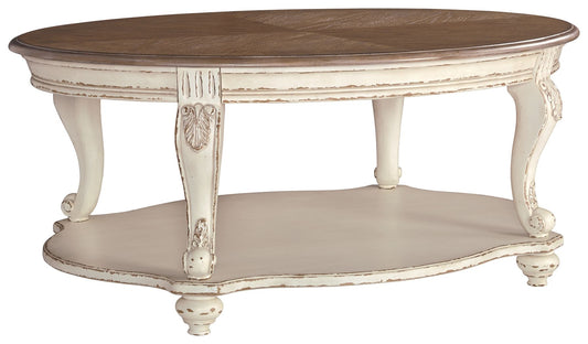 Realyn - Oval Cocktail Table - White / Brown